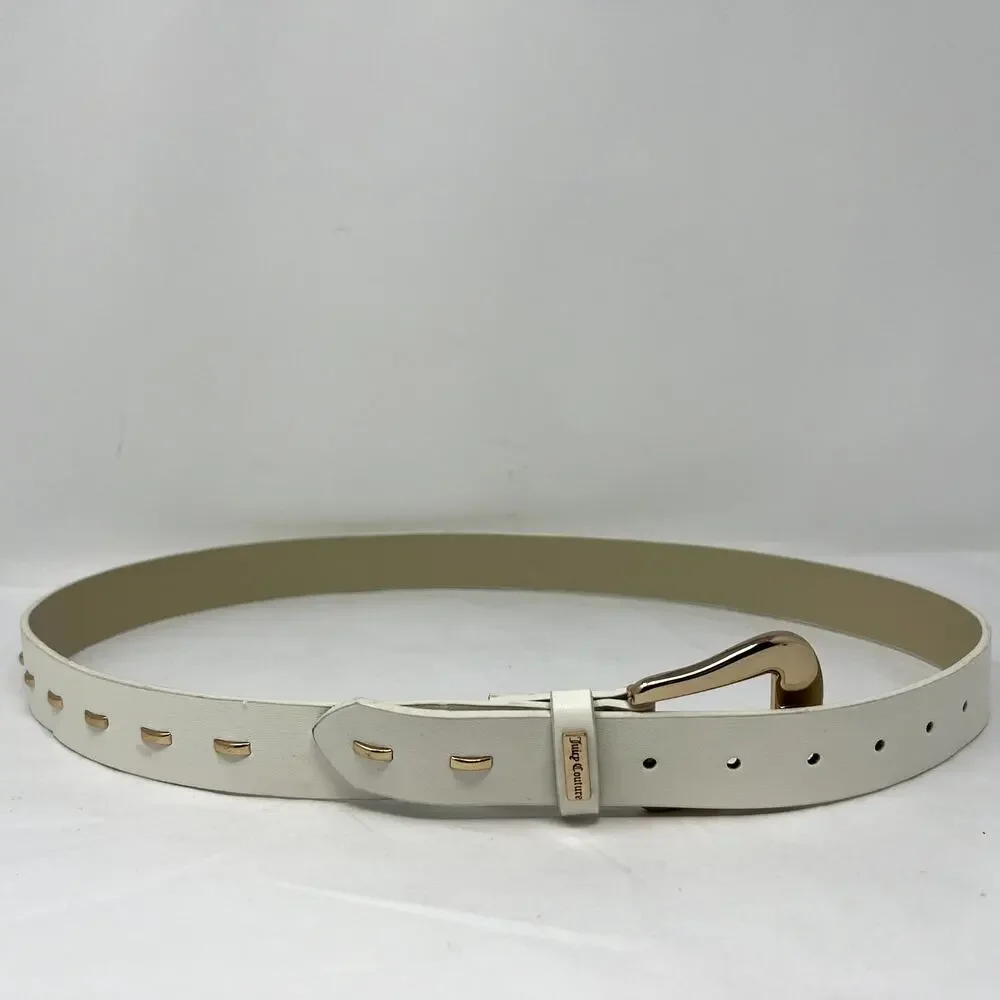 Juicy Couture Buckle Belt Women Size L / XL White 100% Polyurethane Gold Tone